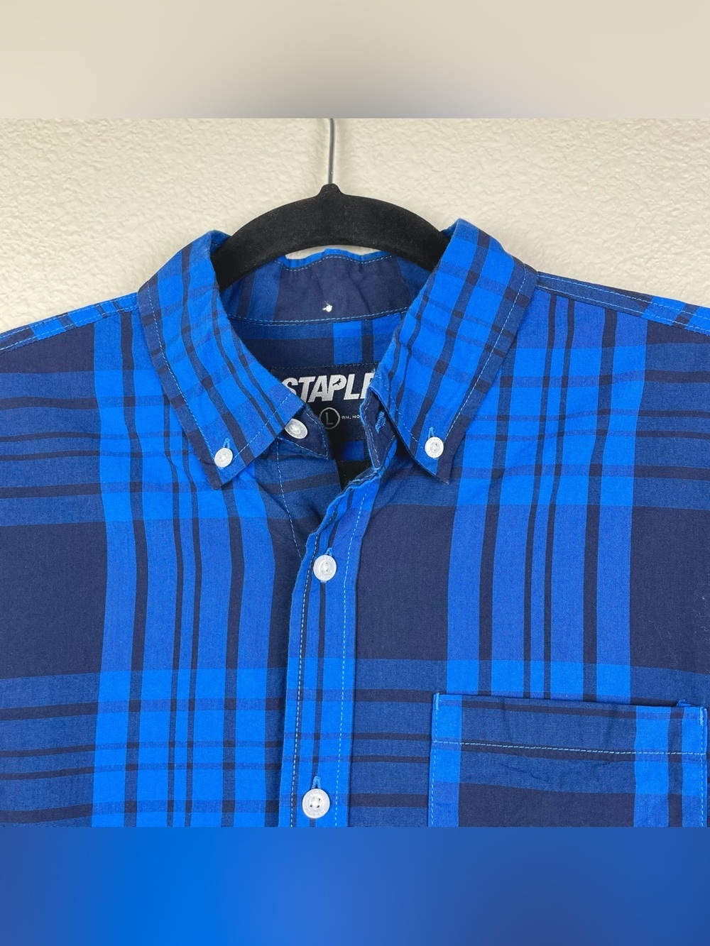 Staple Pigeon Men's Large Blue Plaid Long Sleeve Button Down Collared Shirt - Picture 5 of 16